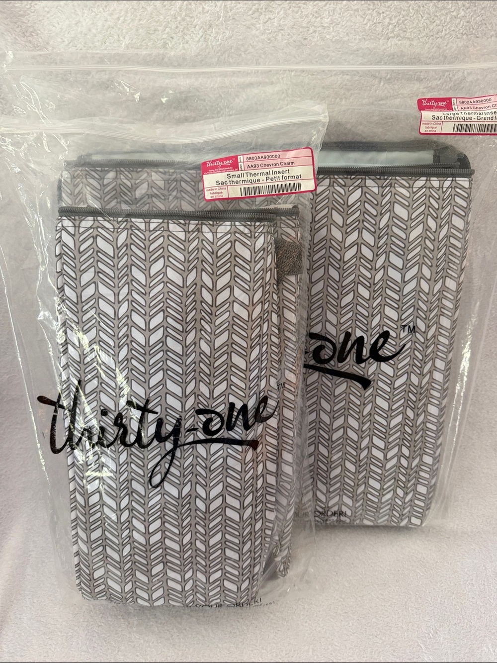 NIP Set of 2 thirty-one Large and Small Thermal Inserts, Chevron Charm Print